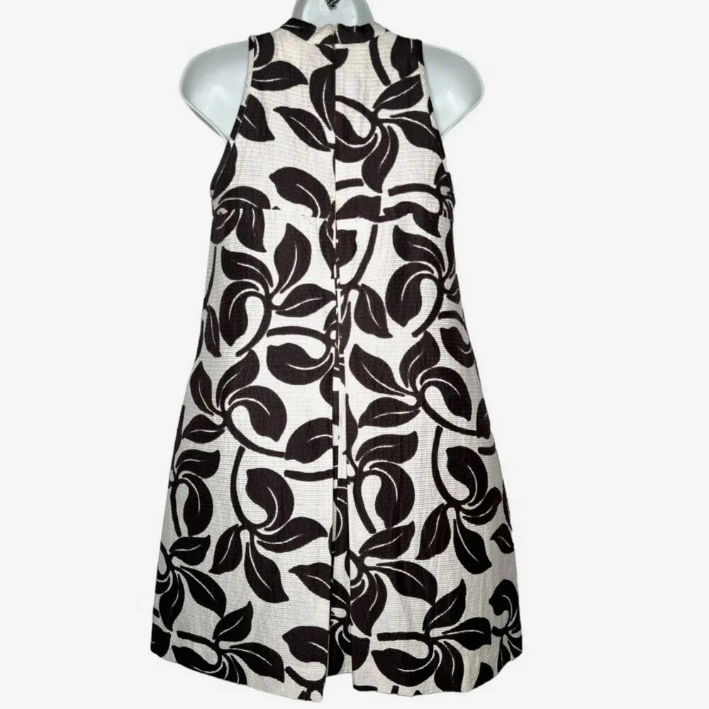 Max Mara Leaf Print Swing Dress Mini A-Line Retro Sleeveless Cotton Silk 4 Multi - Picture 6 of 11